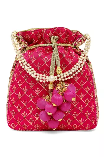 Rani pink potli bag gift for women handmade evening wristlet handbag stylish bridal purse fashion bag