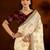 Beige color satin silk saree with maroon blouse heavy embroidered work