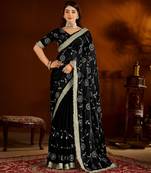 Black satin silk saree with heavy embroidered work