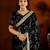 Black satin silk saree with heavy embroidered work