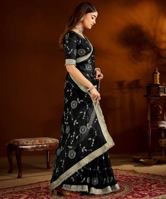 Black satin silk saree with heavy embroidered work 4