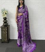 Purple Mirror Work Satin Saree