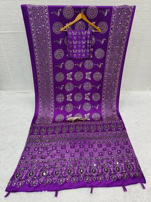 Purple Mirror Work Satin Saree 5