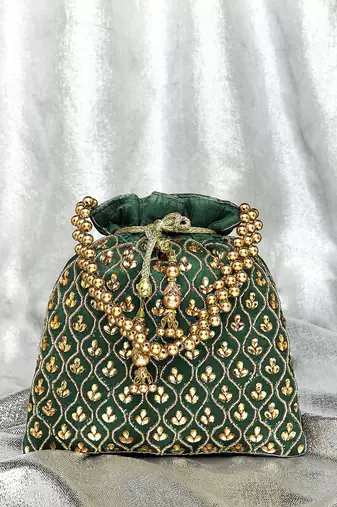 Green potli purses gift handmade evening bag stylish bridal fashion wristlet for women