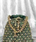 Green potli purses gift handmade evening bag stylish bridal fashion wristlet for women