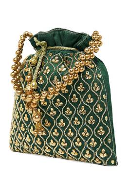 Green potli purses gift handmade evening bag stylish bridal fashion wristlet for women 3