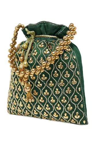 Green potli purses gift handmade evening bag stylish bridal fashion wristlet for women