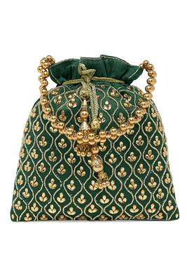 Green potli purses gift handmade evening bag stylish bridal fashion wristlet for women 4
