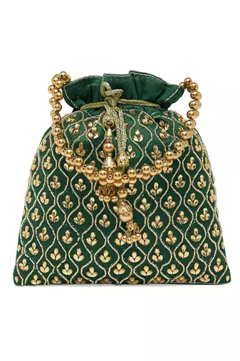 Green potli purses gift handmade evening bag stylish bridal fashion wristlet for women