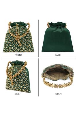 Green potli purses gift handmade evening bag stylish bridal fashion wristlet for women 5