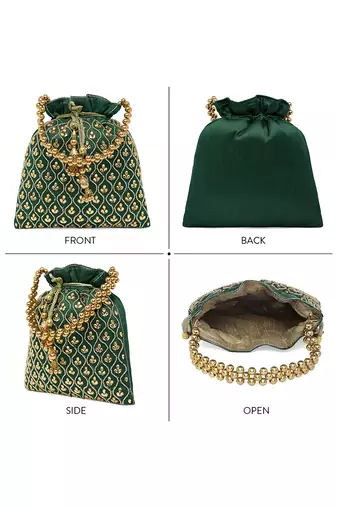 Green potli purses gift handmade evening bag stylish bridal fashion wristlet for women
