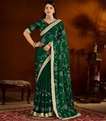 Green color satin silk saree with heavy embroidered work