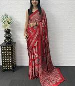 Red Mirror Work Satin Saree