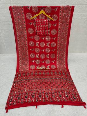Red Mirror Work Satin Saree 5