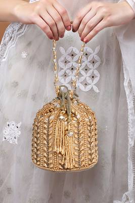 Champagne potli bag gift handmade evening bag stylish wristlet bridal purse fashion gifts for women 2