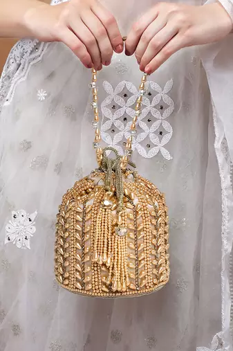 Champagne potli bag gift handmade evening bag stylish wristlet bridal purse fashion gifts for women