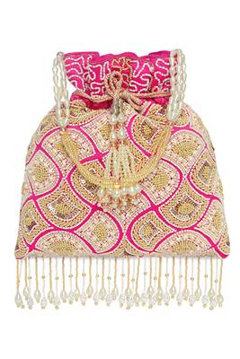 Rani pink ethnic embroidered potli bag for women fancy evening bridal wristlet purse bag for girls 1