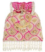 Rani pink ethnic embroidered potli bag for women fancy evening bridal wristlet purse bag for girls