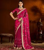 Pink satin silk saree with heavy embroidered work