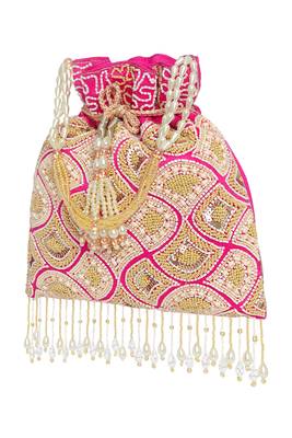 Rani pink ethnic embroidered potli bag for women fancy evening bridal wristlet purse bag for girls 2