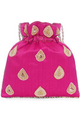 Rani pink ethnic embroidered potli bag for women fancy evening bridal wristlet purse bag for girls 3