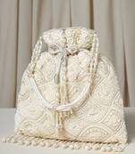 White potli embellished purse for women handmade wristlet handbag fashion bridal bag