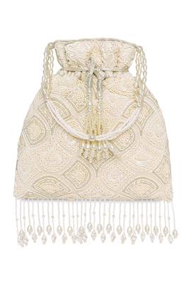White potli embellished purse for women handmade wristlet handbag fashion bridal bag 2