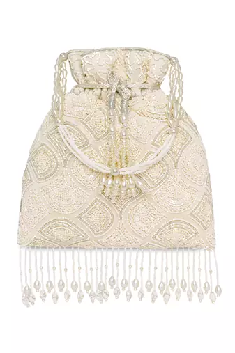 White potli embellished purse for women handmade wristlet handbag fashion bridal bag