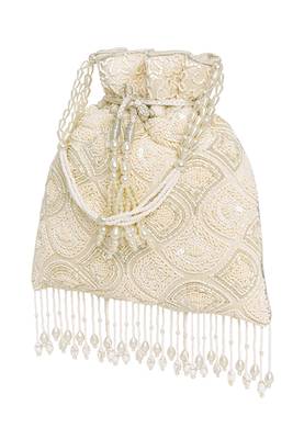 White potli embellished purse for women handmade wristlet handbag fashion bridal bag 3