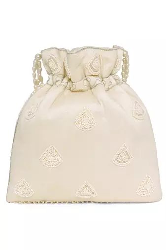 White potli embellished purse for women handmade wristlet handbag fashion bridal bag