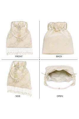 White potli embellished purse for women handmade wristlet handbag fashion bridal bag 5