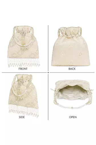 White potli embellished purse for women handmade wristlet handbag fashion bridal bag