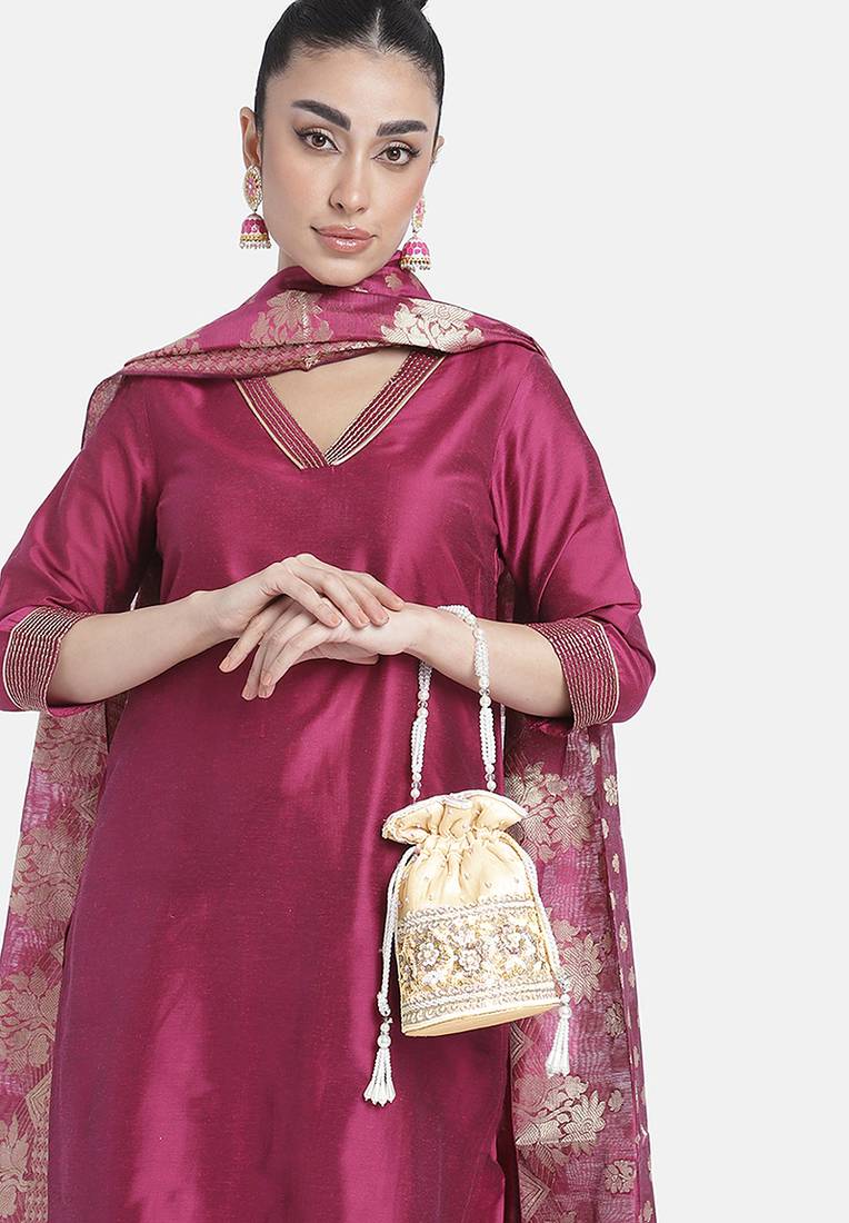 Cream potli bag gift for women handmade evening bag stylish wristlet bridal purse fashion bag