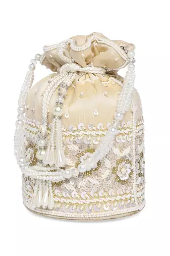 Cream potli bag gift for women handmade evening bag stylish wristlet bridal purse fashion bag