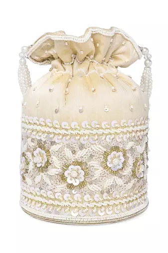 Cream potli bag gift for women handmade evening bag stylish wristlet bridal purse fashion bag