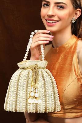Cream potli bags gift for women evening bag clutch ethnic bride purse with drawstring 1