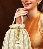 Cream potli bags gift for women evening bag clutch ethnic bride purse with drawstring