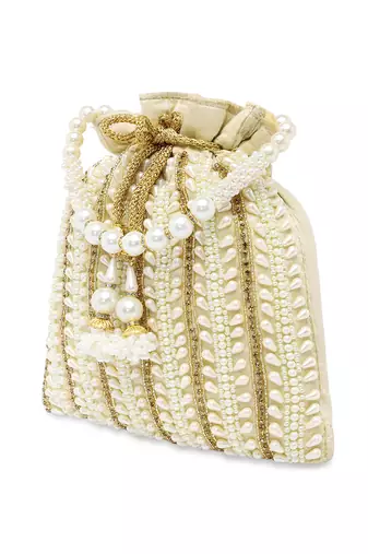 Cream potli bags gift for women evening bag clutch ethnic bride purse with drawstring