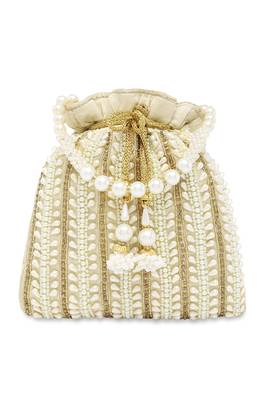 Cream potli bags gift for women evening bag clutch ethnic bride purse with drawstring 3