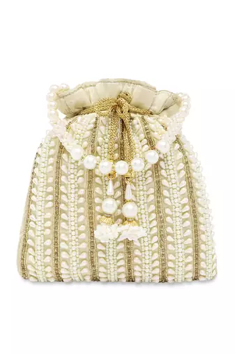 Cream potli bags gift for women evening bag clutch ethnic bride purse with drawstring