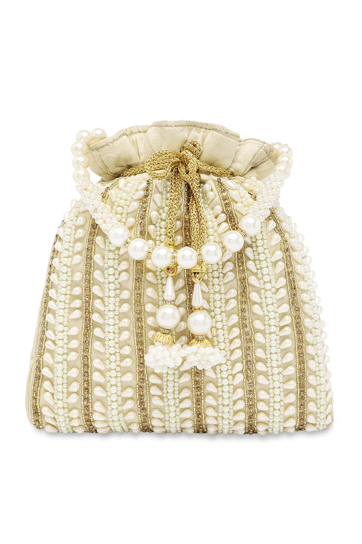Cream potli bags gift for women evening bag clutch ethnic bride purse with drawstring