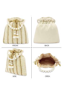 Cream potli bags gift for women evening bag clutch ethnic bride purse with drawstring 4
