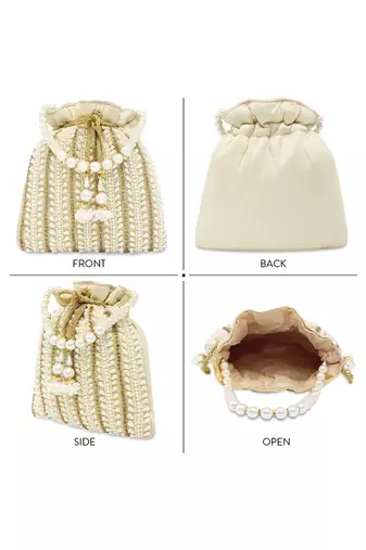 Cream potli bags gift for women evening bag clutch ethnic bride purse with drawstring