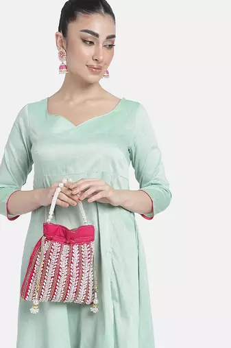 Rani pink potli bags gift for women evening bag clutch ethnic bride purse with drawstring