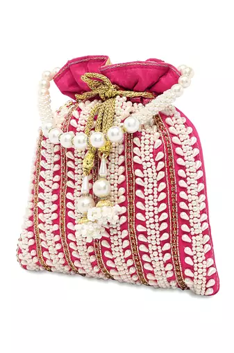 Rani pink potli bags gift for women evening bag clutch ethnic bride purse with drawstring