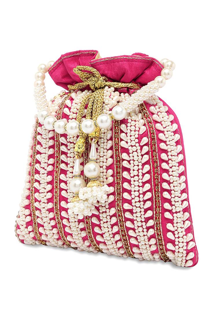 Rani pink potli bags gift for women evening bag clutch ethnic bride purse with drawstring