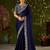 Navy blue rangoli silk embroidered cutwork lace saree for women with designer blouse piece