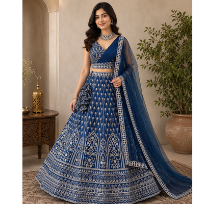 Blue wedding wear lehenga choli for women 1