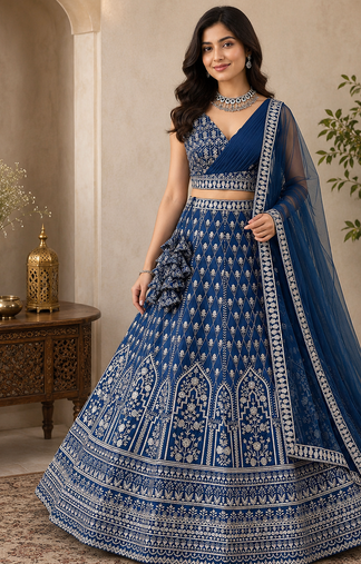 Blue wedding wear lehenga choli for women