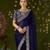 Navy blue rangoli silk embroidered cutwork lace saree for women with designer blouse piece